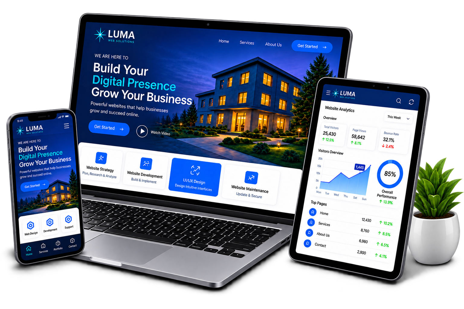 LUMA website preview on laptop and mobile devices