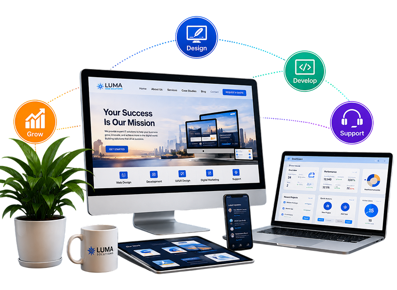 LUMA website preview on laptop and mobile devices